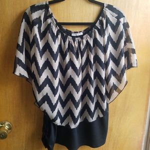Claudia Richard - Chevron Printed Overlay Shirt L